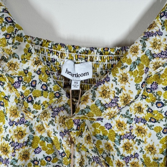 Heartloom Floral Yellow Midi Dress XS Smocked Back Ruffle Hem Adjustable Straps - Picture 5 of 13